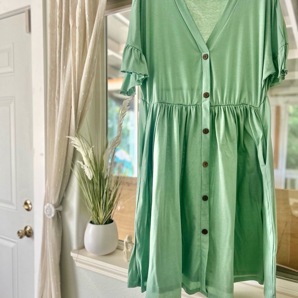 Mint Ruffle Sleeve Midi Dress with Pockets